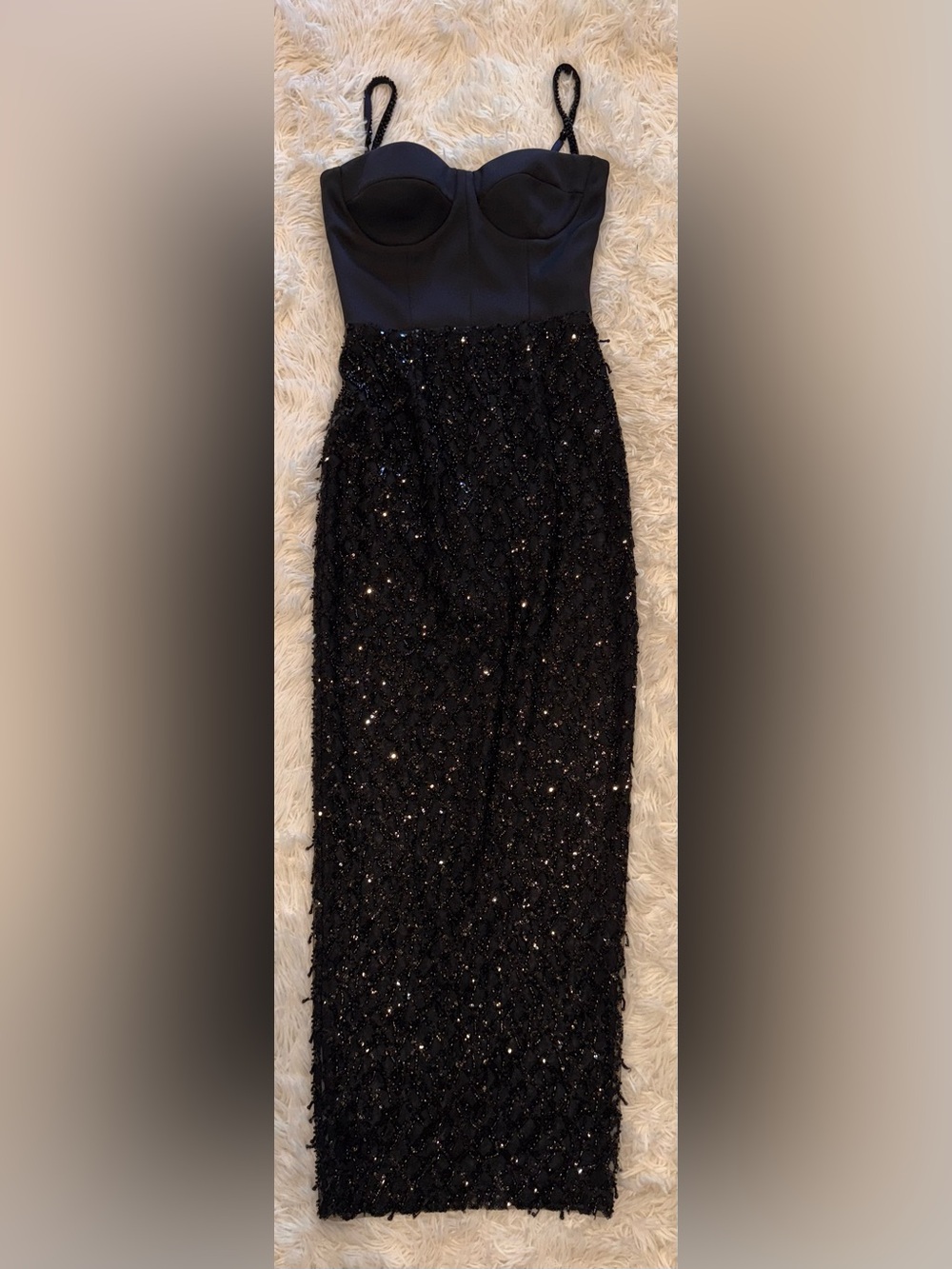 NEW NADINE MERABI Valentina Mixed Media Black Beaded Bustier Gown Sz 2 - Picture 5 of 12